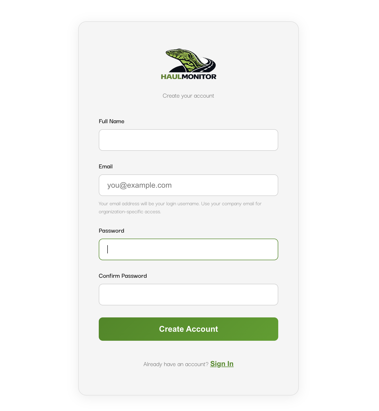 Registration form with name, email, and password fields